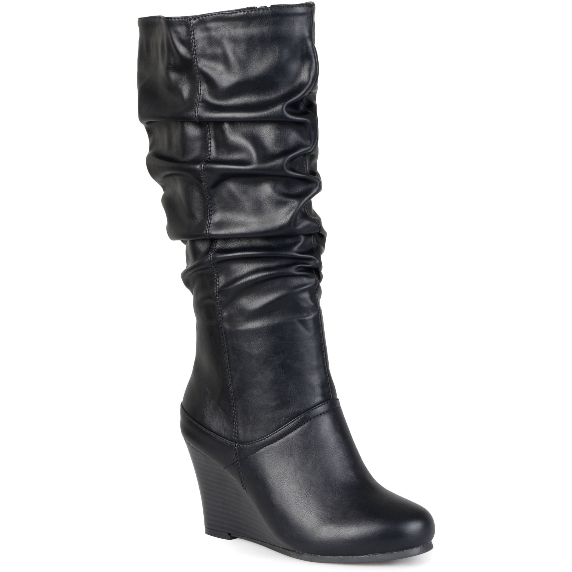 black leather wedge heel boots