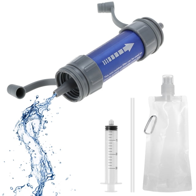 Irfora Sistema de filtración de agua al aire libre Filtro de agua Purificador de paja con bolsa para beber para preparación de emergencia Camping Viajar Mochilero Irfora Purificador de bebidas