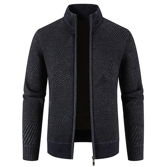 Fesfesfes Men's Sweater Jacket Fall And Winter Stand Collar Solid Color Sweater Jacket Dressy Casual Outwear Clothes Sale