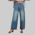 thumbnail image 2 of YDFCWXW Barrel Jeans for Women Trendy High Waisted Wide Leg Baggy Cropped Relax Fit Stretch Denim Trouser Ankle Pants Dark Blue, M, 2 of 9