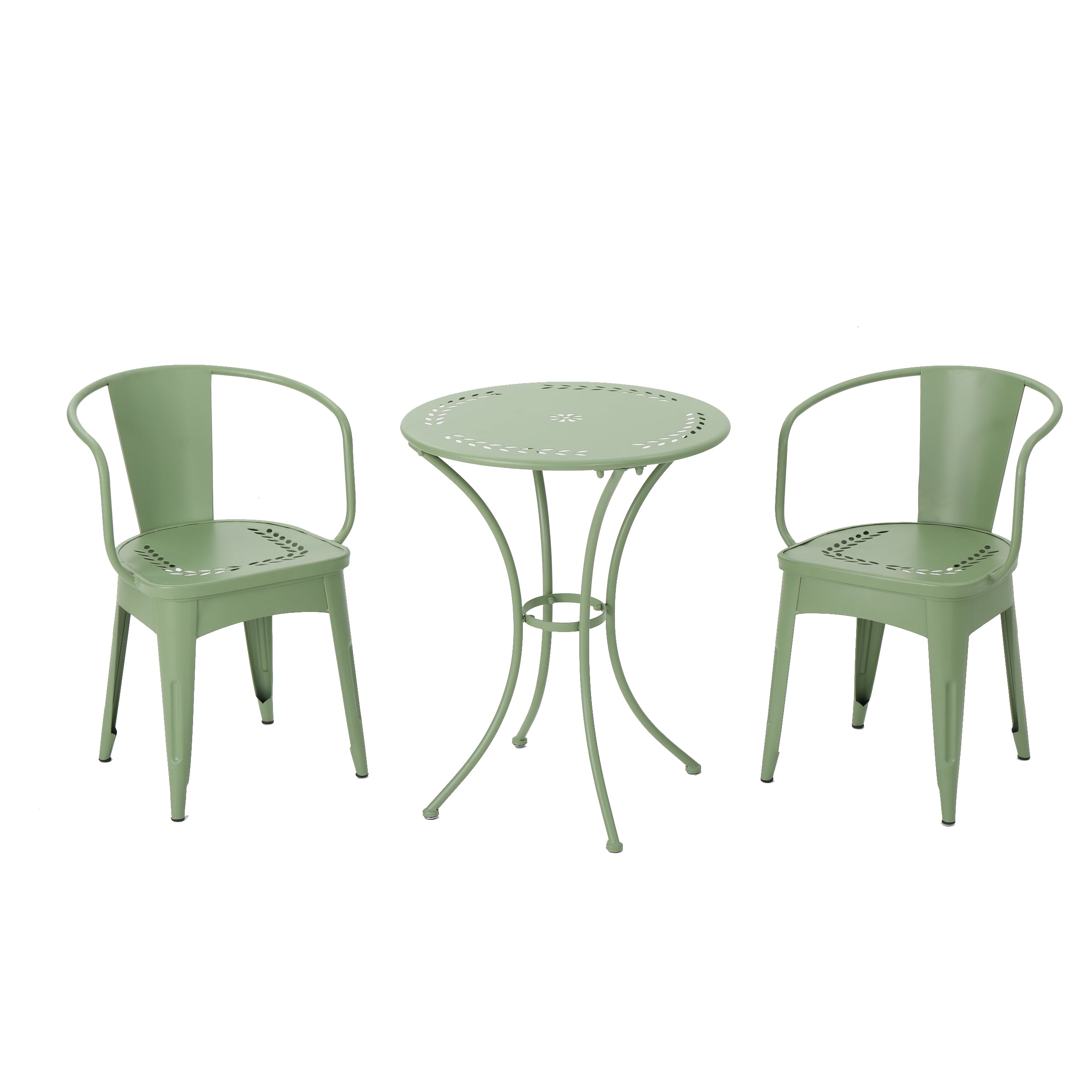 Lucca Outdoor 3 Piece Iron Bistro Set, Matte Green