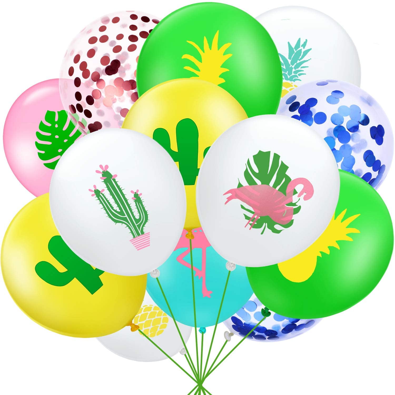 SATINIOR Set of 45 Hawaii Party Balloon Flamingo Tropical Leaf Pineapple Balloons Colorful Balloon with Round Confetti for Hawaii Luau Party Decorations