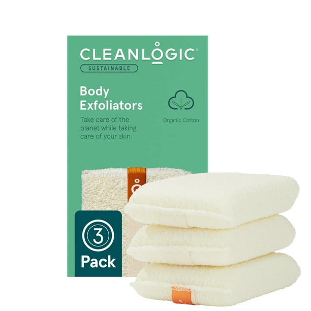 Depurador corporal exfoliante de algodón orgánico Cleanlogic, paquete de 3