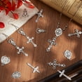 thumbnail image 3 of 1 caja de 48 piezas de dijes de rosario de Pascua en 8 estilos diferentes, crucifijos de metal, estilo tibetano surtido, colgantes de eslabones de araña de aleación plateada., 3 of 5