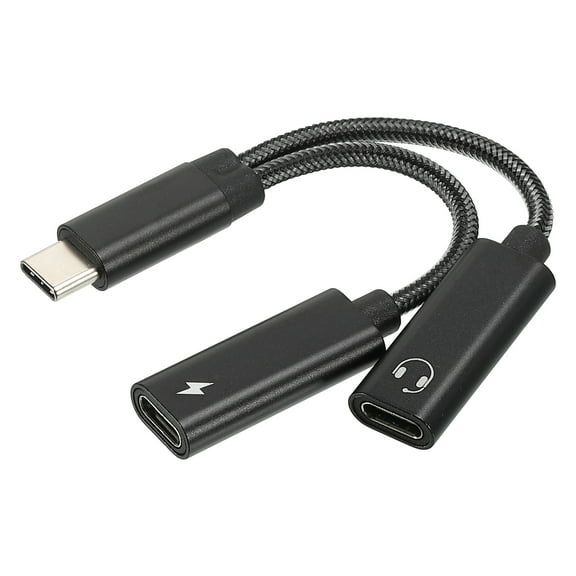 USB C to Type C Headphone and 60W PD Fast Charging Adapter 2 in 1 HiFi Audio Jack 32bit 384Khz, Black