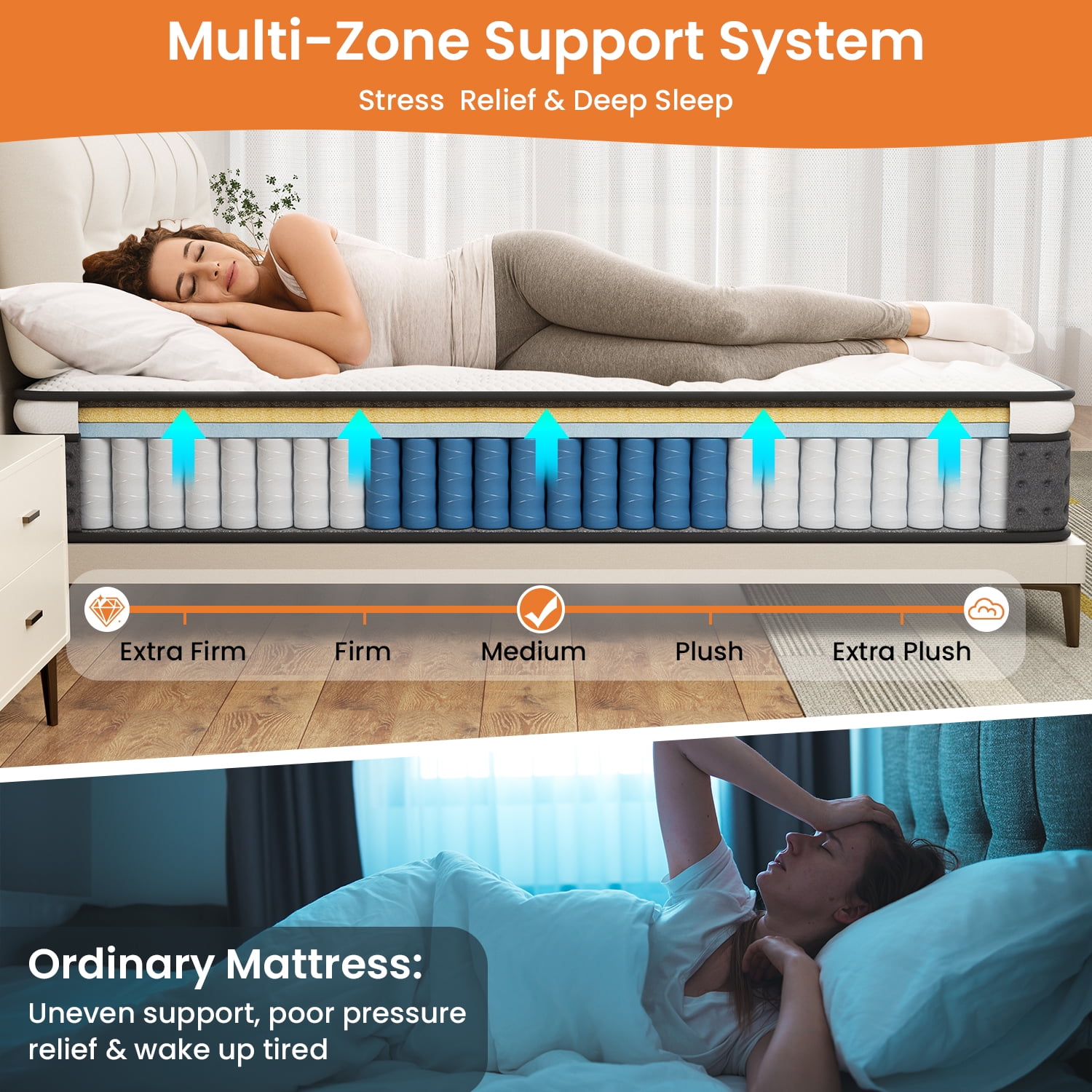 Armorget Queen Size Mattress 10" in a Box, Medium Firm Gel Memory Foam Pressure Relief Mattress