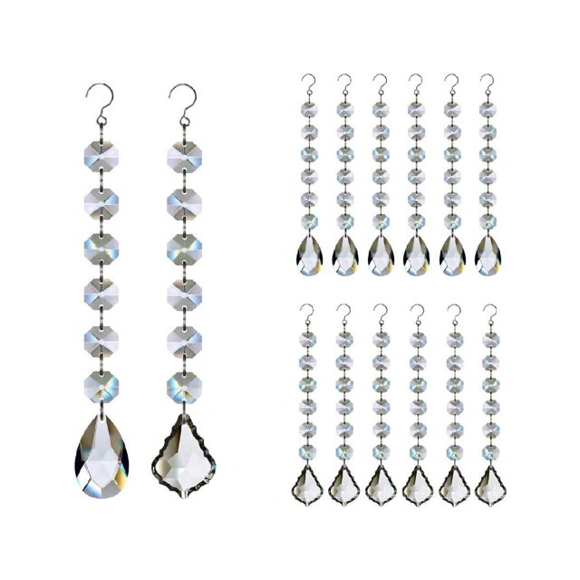 12pcs Glass Crystal Chandelier Prisms Pendants Replacement, Hanging Crystal Suncatcher For Tree Branch Chandelier Decoration