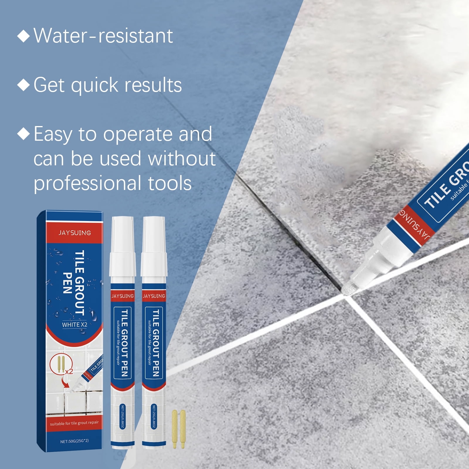 Alvantor Waterproof Mildew Resistant Grout Pen for Bathroom and Kitchen, White, 2-Pack