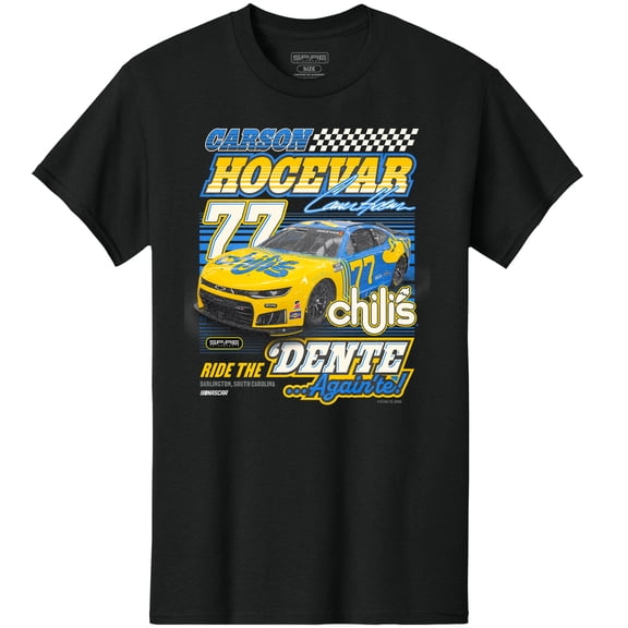 Men's Spire Motorsports Black Carson Hocevar #77 Chili's Car Throwback T-Shirt
