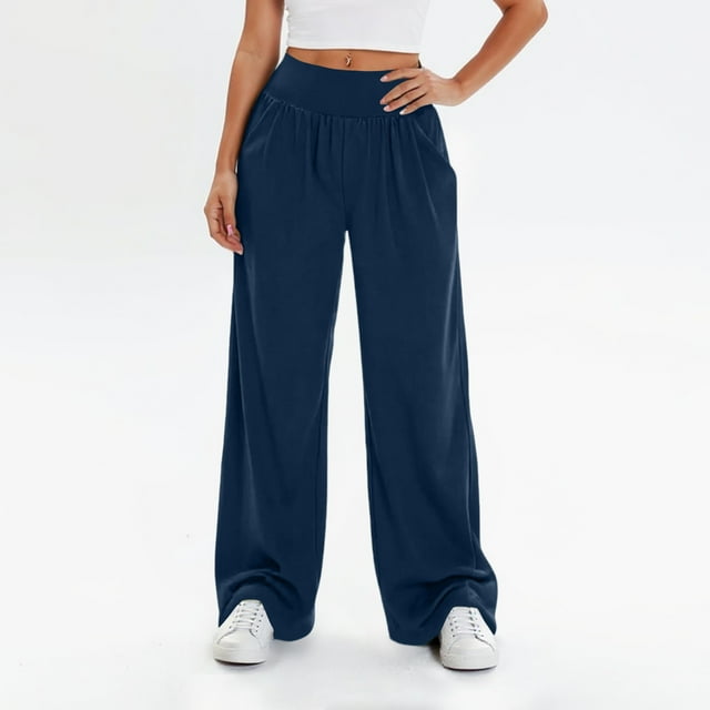 HongQid Wide Leg Yoga Pants for Women Casual Loose Cozy Sweatpants High Waisted Lounge Pajama Flowy Pants With Pockets
