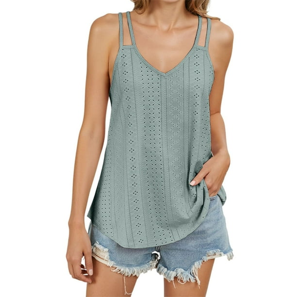 Camiseta sin mangas estampada para mujer: camiseta informal de cuello redondo y corte corto