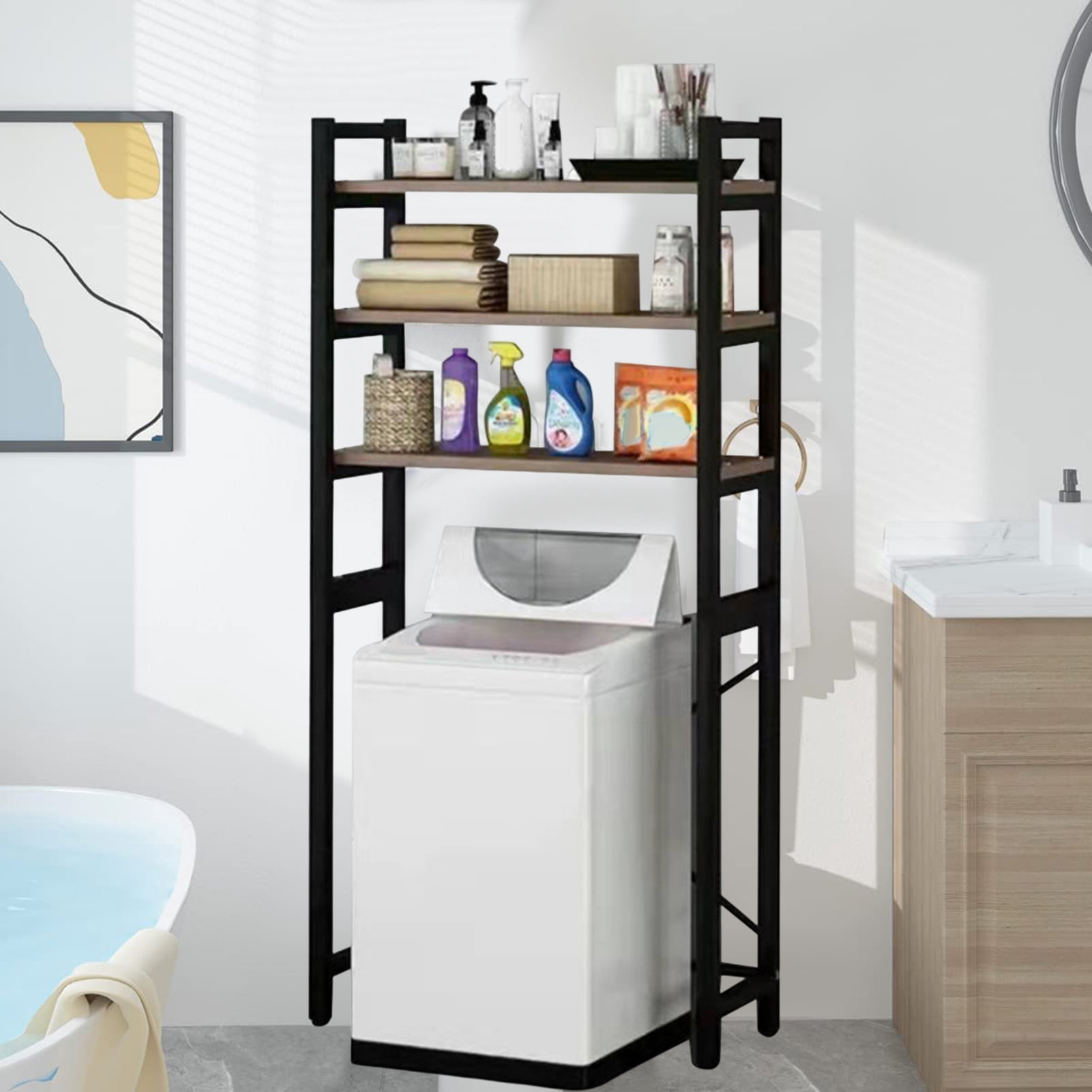 solautey Toilet Storage Cabinet, Multi-layer Metal Shelf for Top Load Washer, Space Saving Organizer for Bathroom/Laundry Room, Rustproof