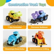 Dimoarch Dinosaur Construction Trucks Toys for Boys Ages 2 3 4, Toddlers Sandbox Vehicle Excavator Toys, Dino Press and Go Cars, Boys Birthday Gifts