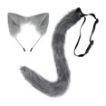 thumbnail image 1 of Conjunto de orejas y cola de piel sintética, accesorios para disfraz de cosplay, tocados, orejas de animal, pelo Gris, 1 of 9