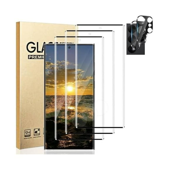 3 Pack Galaxy S22 Ultra Screen Protector, HD Clear Tempered Glass, Fingerprint Unlock, 3D Curved, Scratch Resistant, No Bubble for Samsung Galaxy S22 Ultra 5G Glass Screen Protector