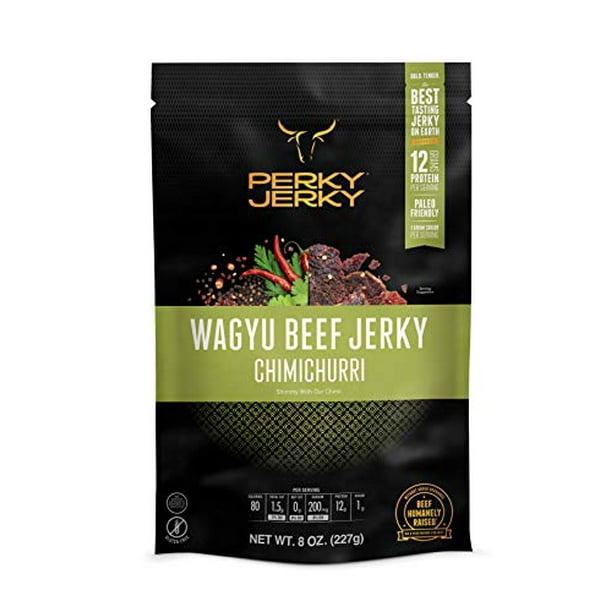 Perky Jerky Chimichurri Wagyu Beef Jerky, 8oz Antibiotic Free 12g Protein Keto Paleo 100