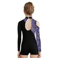 thumbnail image 2 of YONGHS Kids Girls Gymnastics Glitter Unitard Cold Shoulder Long Sleeve Rhinestones Color Block Patchwork Leotard Snakeskin Blue 8, 2 of 5