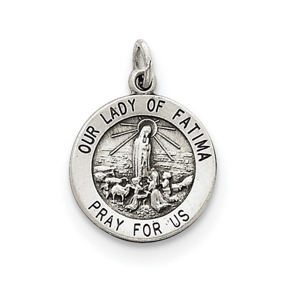 Sterling Silver Our Lady of Fatima Medal Pendant - 1.2 Grams - Measures 20x15mm Wide