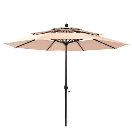 Condition photo showing Good Condition for summit living 10ft patio umbrella 3-tier vented outdoor market table umbrella with auto-tilt – beige