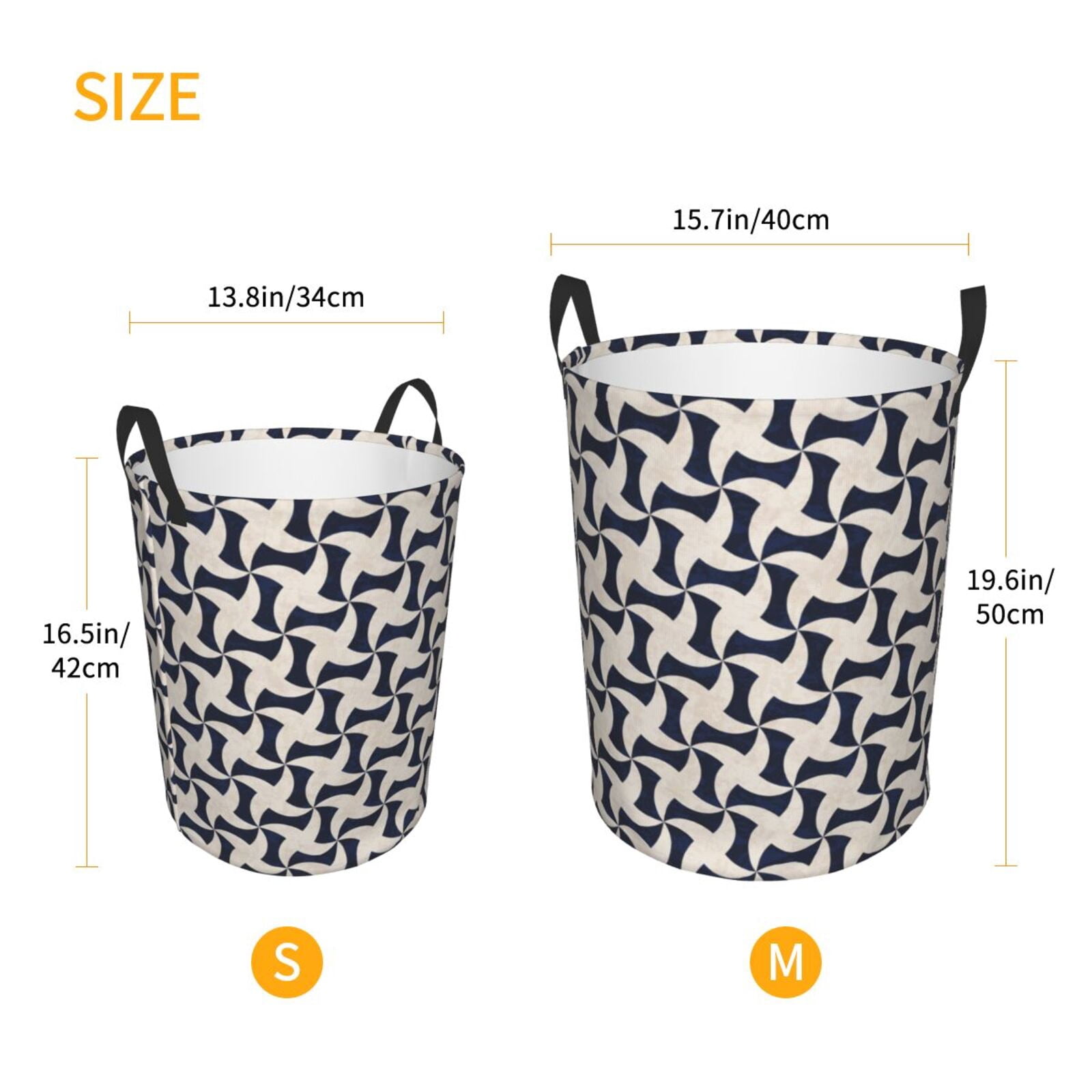 Large Laundry Basket with Handles - navy Abstract geometric Kids Baby Dirty Clothes Laundry Hamper for Bedroom Aesthetic