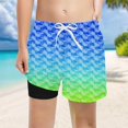 thumbnail image 2 of Boys Swim Trunks with Compression Liner Boys Swim Shorts Size 7 Swim Shorts Cartoon Print Bathing Suit Boxers Brief Swimwear(Size 7-8 Years, Blue-3), 2 of 4