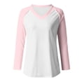 thumbnail image 4 of TKLPEHG Womens Tunic Tops V-Neck Patchwork Color T-Shirts Fashion Casual Long Sleeve T Shirt Loose Color Block Print Lightweight Comfy Fall Tops Blouses Pullover (Pink,XXL), 4 of 4