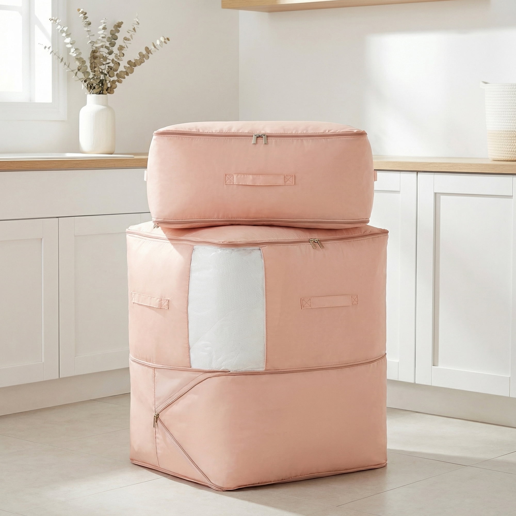 Unique Bargains 1Pc Clothes Expandable Storage Bag Pink 21.3*16.5*23.6in