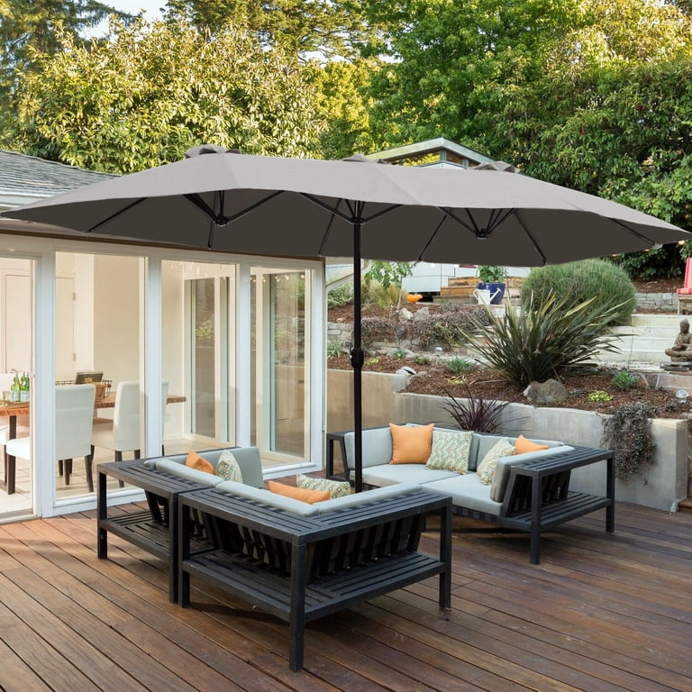 grey rectangular patio umbrella PURPLE LEAF 15x9ft Double-Sided Outdoor Market with Base, Light proof polyester cloth 10' Rectangle Sunbrella Cast Charcoal
