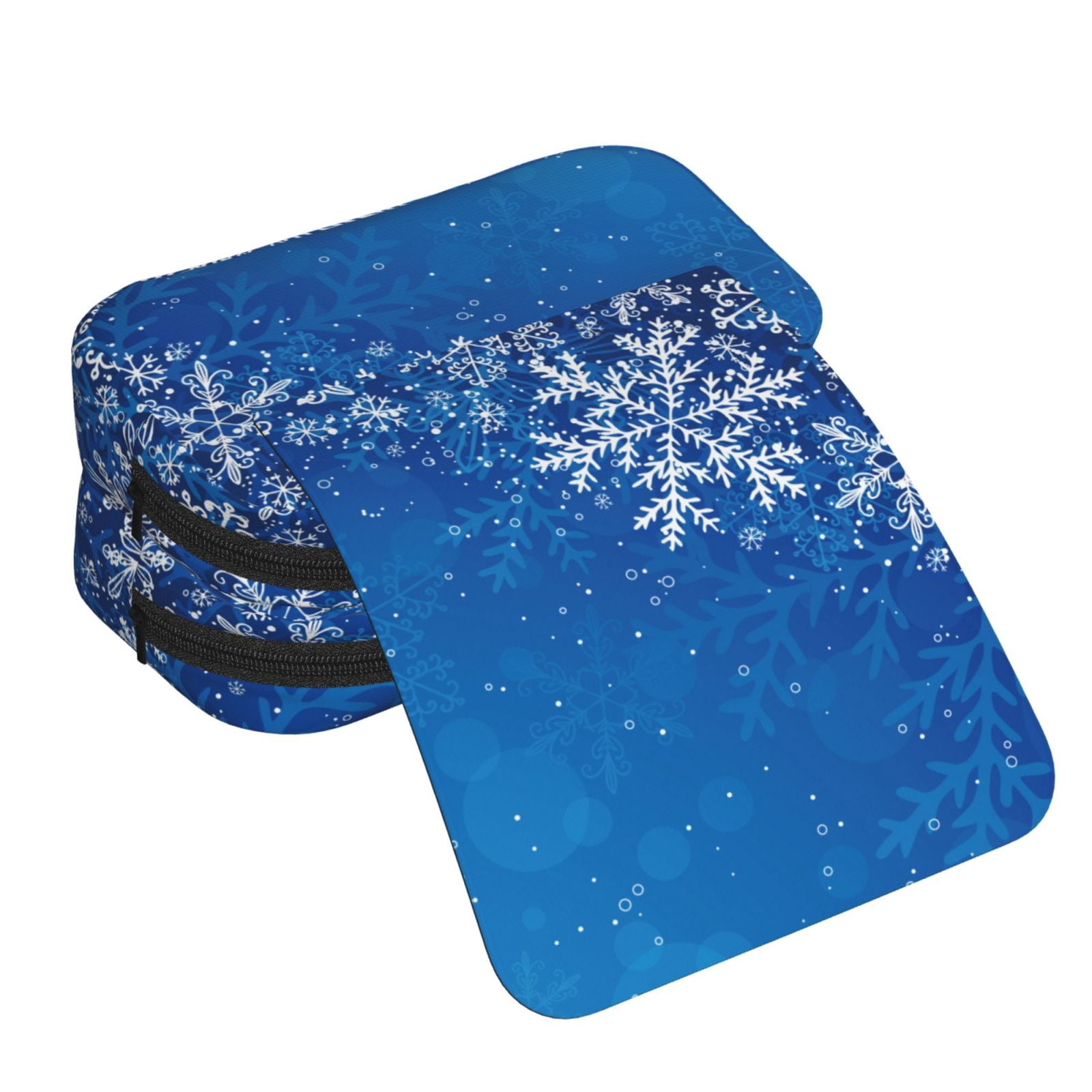 Rateoe Blue Christmas With Snowflakes Pattern Double Clamshell Pen Case, Storage Organizer with Two Zipper Compartments– Holds Up to 50 Pencils & Pens