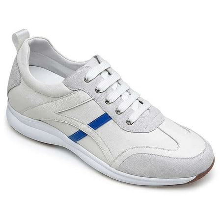 CMR CHAMARIPA Mens Casual Shoes Classical White Calfskin Leather Elevator Sneakers For Men 2.76  Taller