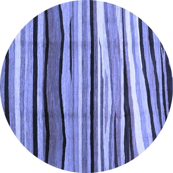 Ahgly Company Machine Washable Indoor Round Abstract Blue Contemporary Area Rugs, 7' Round