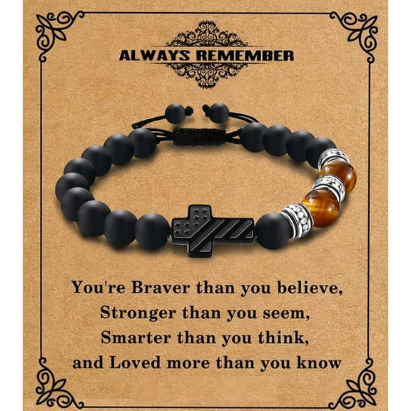 Cross Bracelet with Patriotic Flag Adjustable Bracelet Jewelry Gift for Son Grandson Brother Nephew Friend as Birthday/Valentines Day/Graduation/Back to School/Christmas Gifts