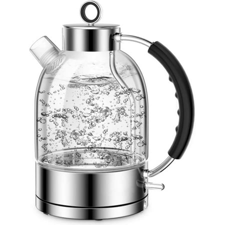 

Electric Kettle Glass Electric Tea Kettle Gifts for Men/Women/Family 1.6L 1500W Borosilicate Glass Tea Heater with Auto Shut-Off and Boil-Dry Protection (Silver)