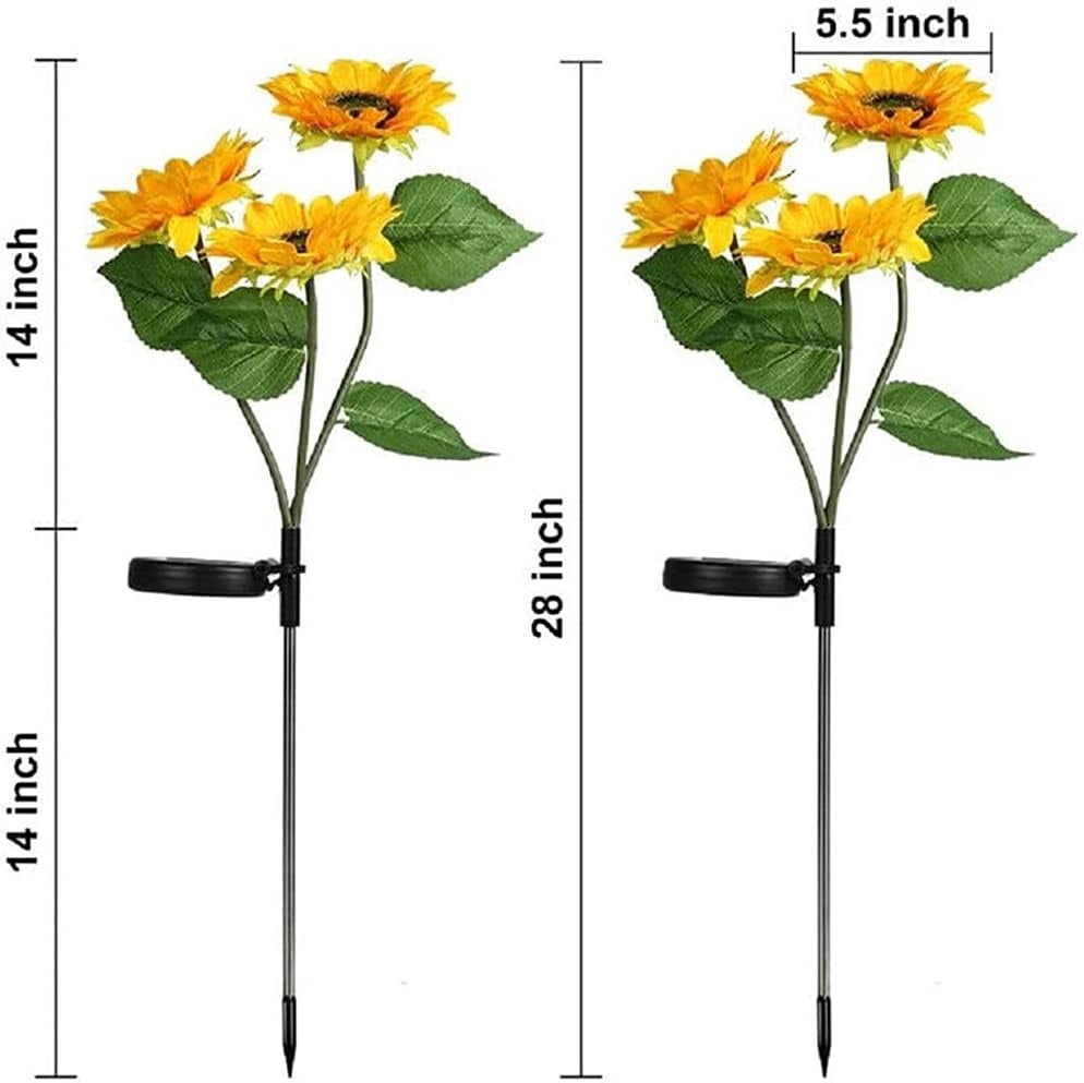 2 Pack Flashing Outdoor Solar Garden Stake Lights,Upgraded LED Solar Powered Light with 3 Heads Sunflower, Waterproof Solar Decorative Lights for Garden, Patio, Backyard