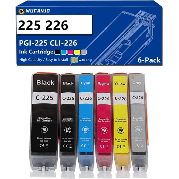 PGI-225 CLI-226 Ink Cartridge Replacement Compatible for Canon IP4820 IP4920 IX6520 MG5220 MG5320 MG6120 MG6220 MG8120 MG8120B MG8220 MX712 Printer, High Yield 400 Pages,Set 1- 6 Pack