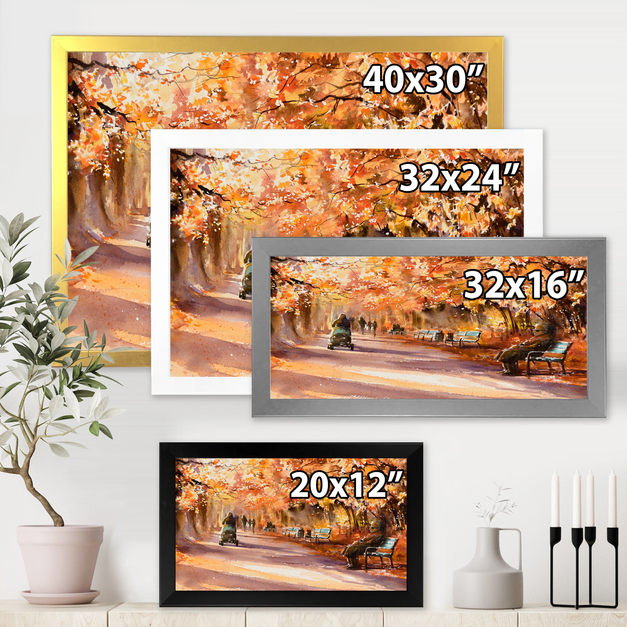 Designart 'Path In The Park In Sunny Autumn Day' Country Framed Art Print