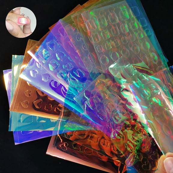 Naierhg 11Pcs/Set Aurora Effect Nail Cube Sticker DIY Colorful Foil Film Sparkling Glass Ice Cube Decoration for Manicure 11Pcs