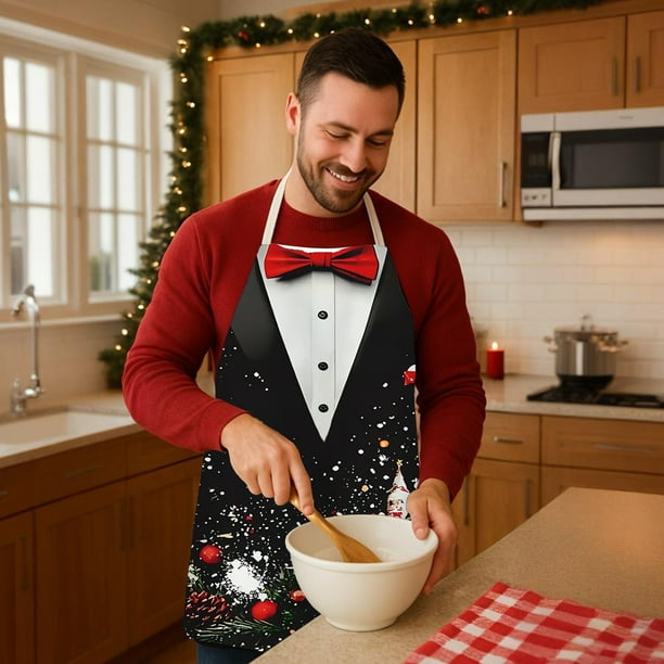 Delantal navideño para adultos | Delantal de cocina ajustable con bolsillo frontal | Delantal de poliéster de 45 x 56 cm para hornear, asar y pintar