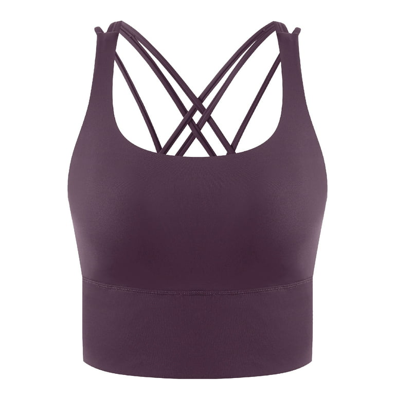 AGONVIN Women's Strappy Longline Yoga Sports Bra Padded Wireless Crop Top  Cami Tank Top Fig Purple Small Plus 