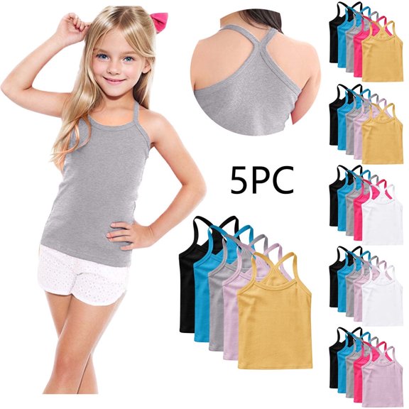 Crunowin Boys And Girls Summer 5-Pack Tank Tops, Lightweight Cotton Y-Strap Round Neck Casual Kids Vest Size 2T Blue