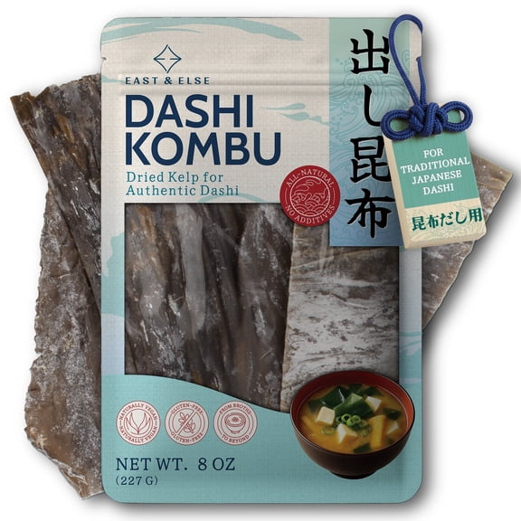 East and Else Dashi Kombu, Dried Kelp, 100% Natural Whole Leaf Kombu Seaweed, 8 oz