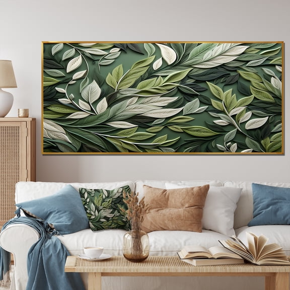 Designart "Wisdom of Sage Herbs I" Extra Large Floral Framed Wall Art - Traditional Green Herbs Hallway Framed Wall Art Decor