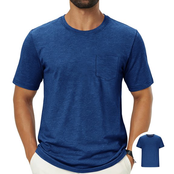Yifymode Crew Neck T Shirts For Men, Short Sleeve Chest Pocket Tees Lightweight Moisture Wicking Blended Knit Plain Casual Summer Pullover Tops