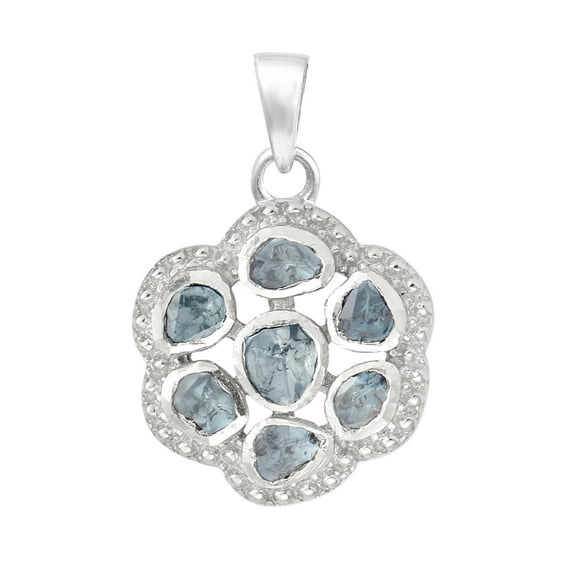 0.45 CTW Natural Blue Uncut Diamond Polki Cluster Floral Pendant 925 Silver