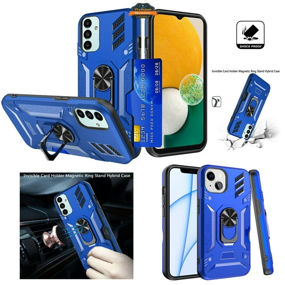 Phone Case for Samsung Galaxy A33 5G Wallet Case Hybrid Ring Stand with Invisible Credit Card Holder Heavy Duty Shockproof Rugged Cover for Galaxy A33 5G - Blue