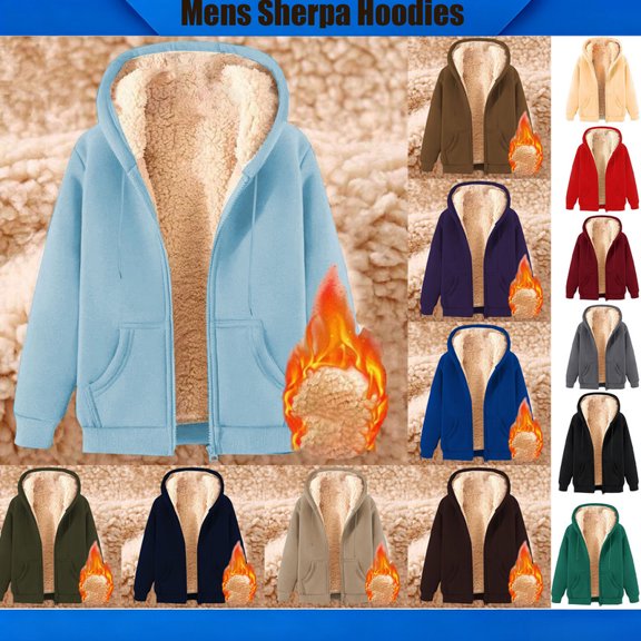 YTCAMLO Men's Winter Warm Sherpa Lined Zip Up Sweatshirt Fleece Jacket Hoodies Outerwear