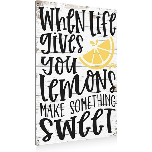 Funny Kitchen Lemon Metal Tin Sign Wall Decor Farmhouse Rustic When Life Gives You Lemons Sign for Home Café Bar Decor Gifts