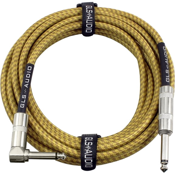 GLS Audio Cable - Straight to Right Angle 1/4" Instrument Cable- Brown Braided Tweed, 20ft
