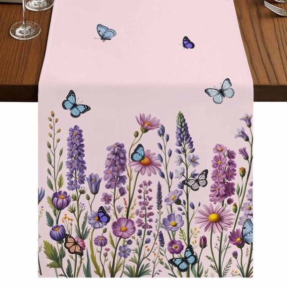 Table Runners 70 Inches Long Dress Scarves, Watercolor Floral Farmhouse Coffee/Dining/Kitchen Table Decor, Holiday Table Runner, Spring Lavender Daisy Butterflies Pink 13x70 Inch