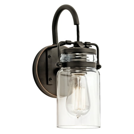 

Kichler Brinley Vintage Industrial 1 Light Olde Bronze Wall Sconce with Clear Glass
